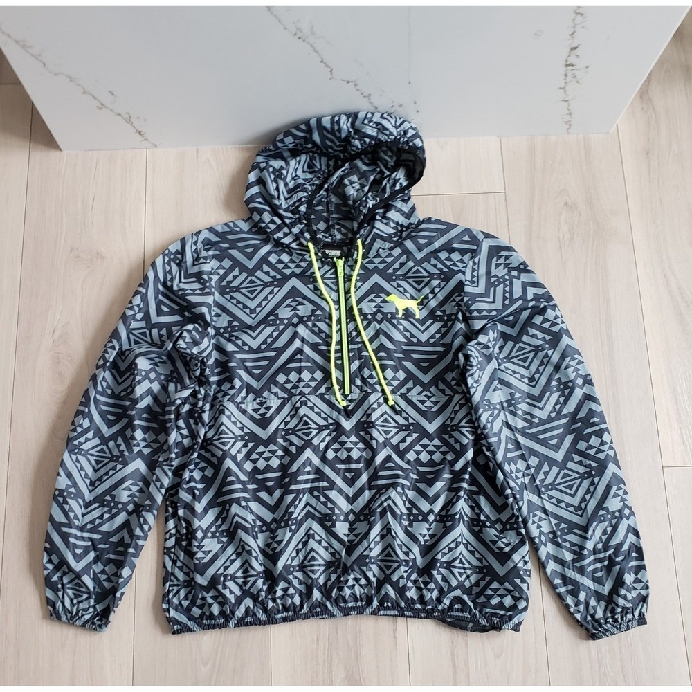 PINK Victoria's Secret‎ Hoodie Womens M/L Gray Aztec Half Zip Anorak Jacket